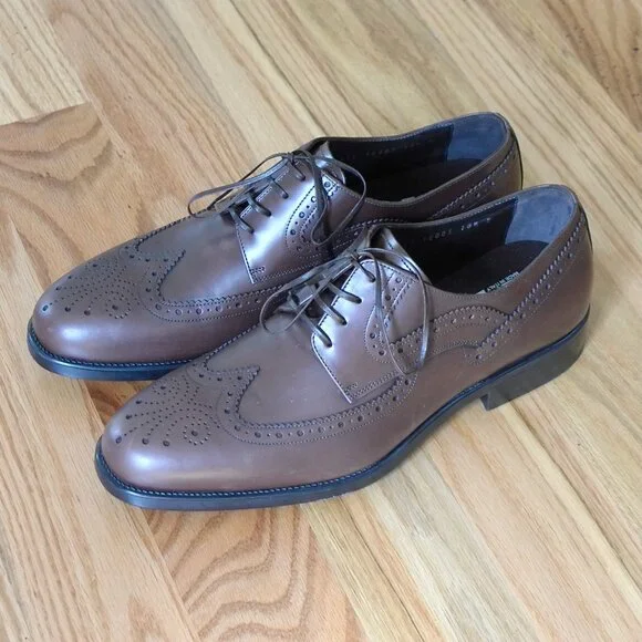 Salvatore Ferragamo NEW Men’s Brown Leather Wingtip Oxfords 10.5 D - Picture 2 of 13
